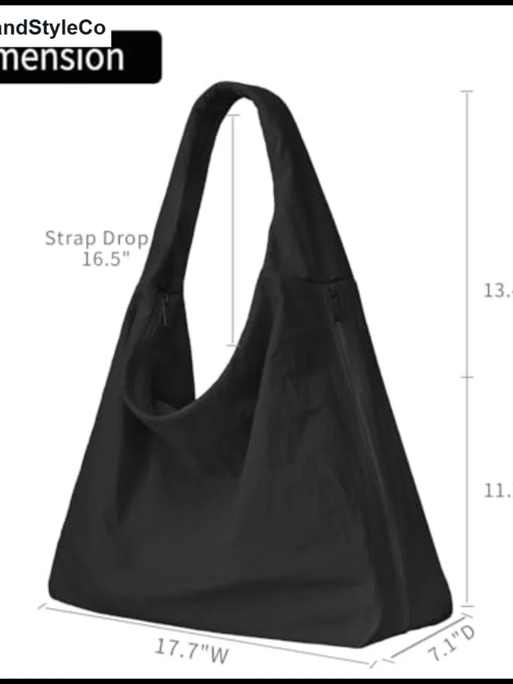 Large Nylon Hobo Shoulder Bag Slouchy Tote with Side Zip Pockets